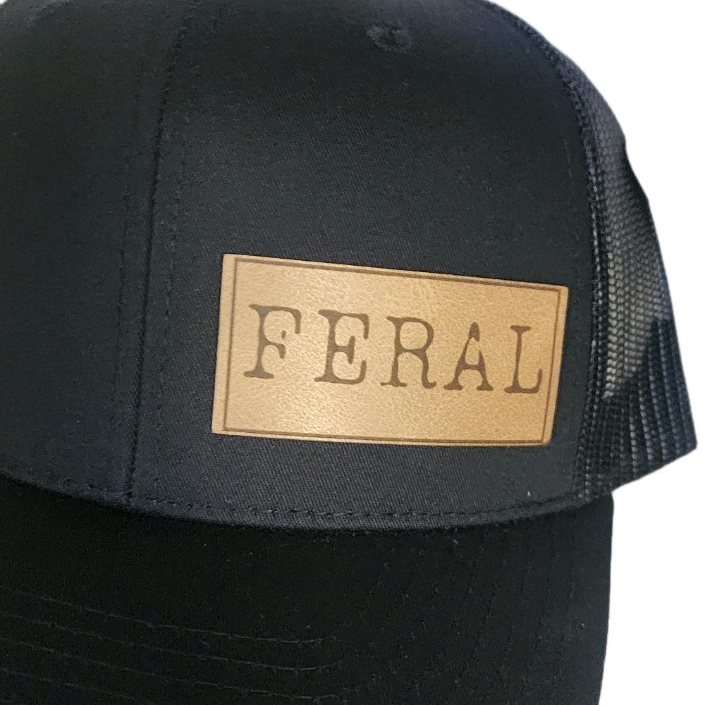 "FERAL" Traditional Baseball Cap with Leather Engraved Patch and Adjustable Closure
