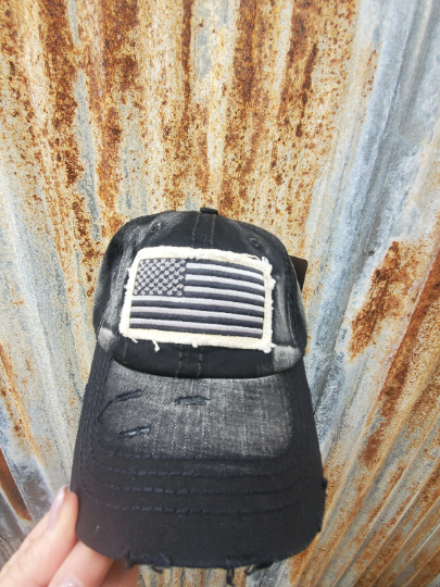 Vintage Hat - "Black with American Flag"